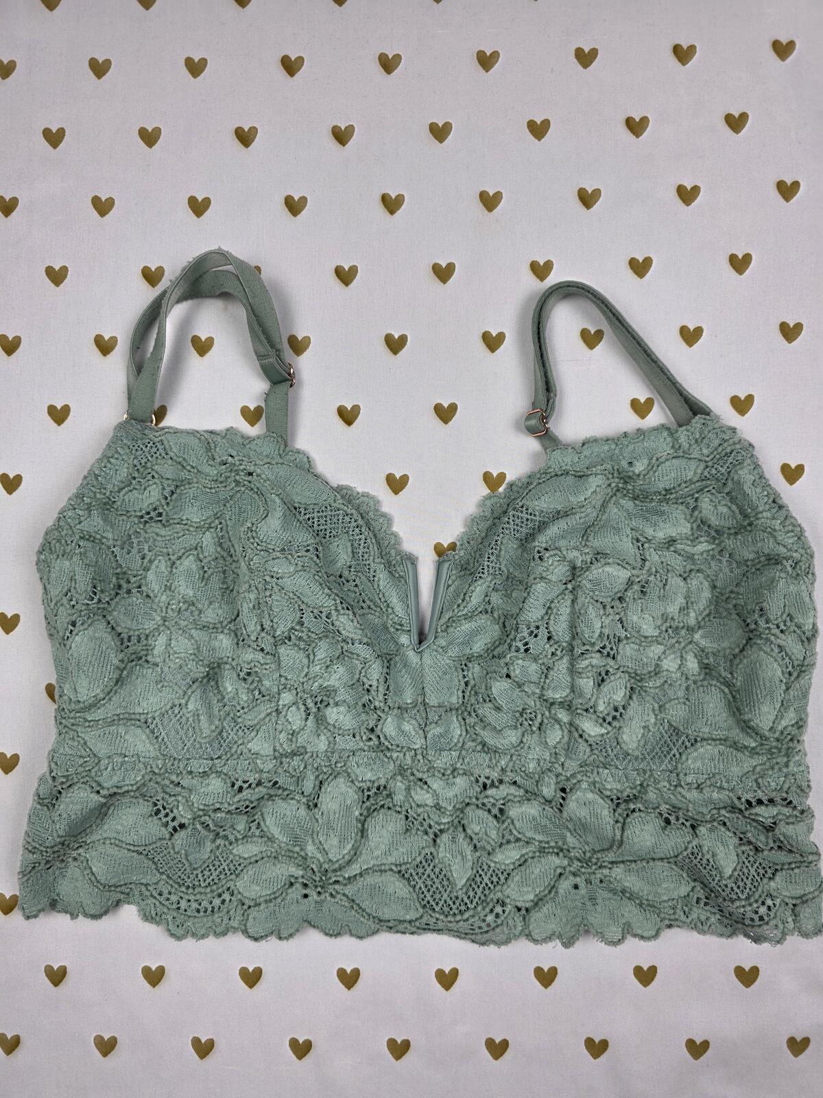 Victorias Secret Pink Green Lace Cute Small Bralette Bra Top Tank