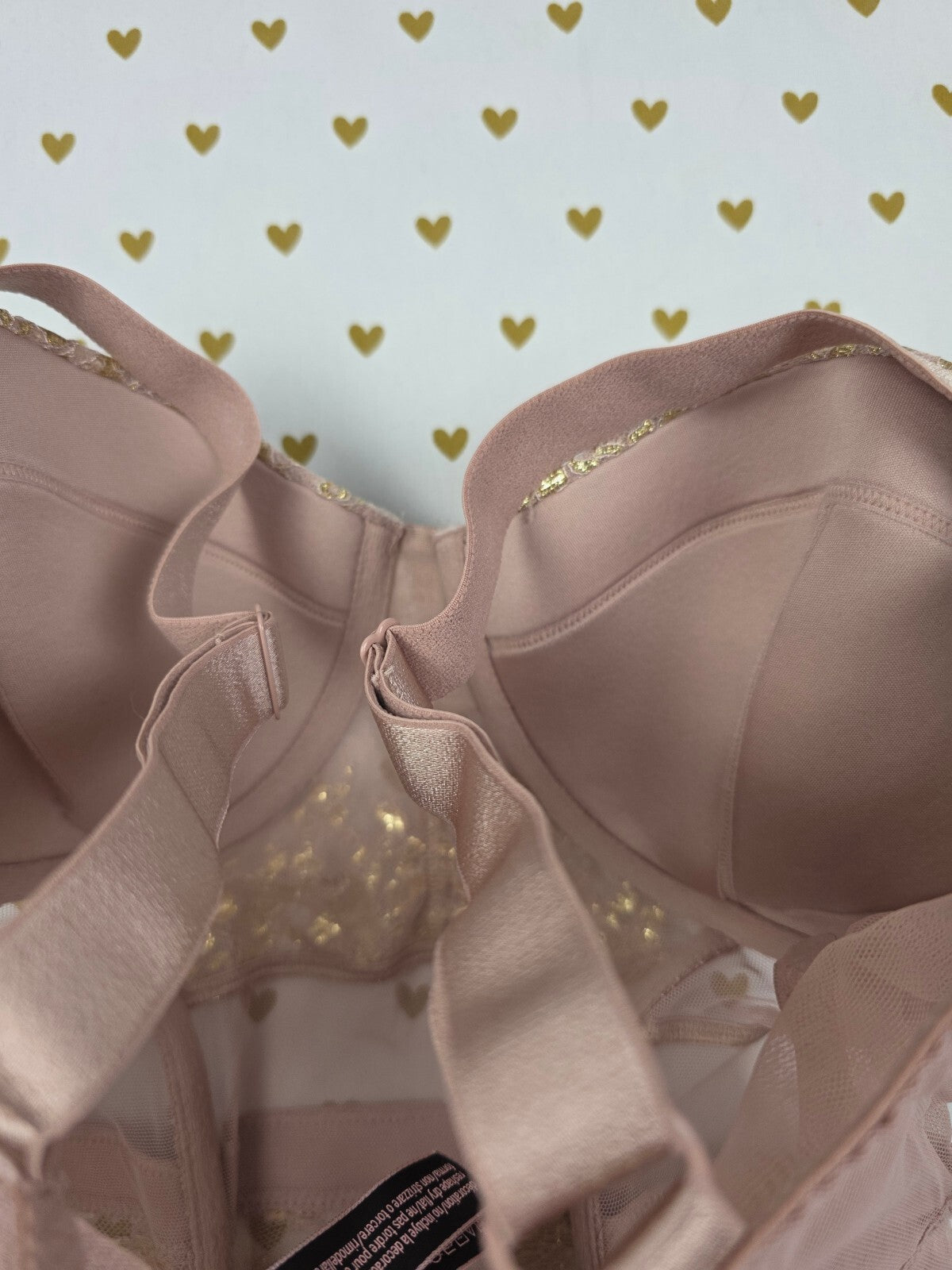 Victoria's Secret Dream Angels Pink Gold Lace Bustier Corset Garter 36D