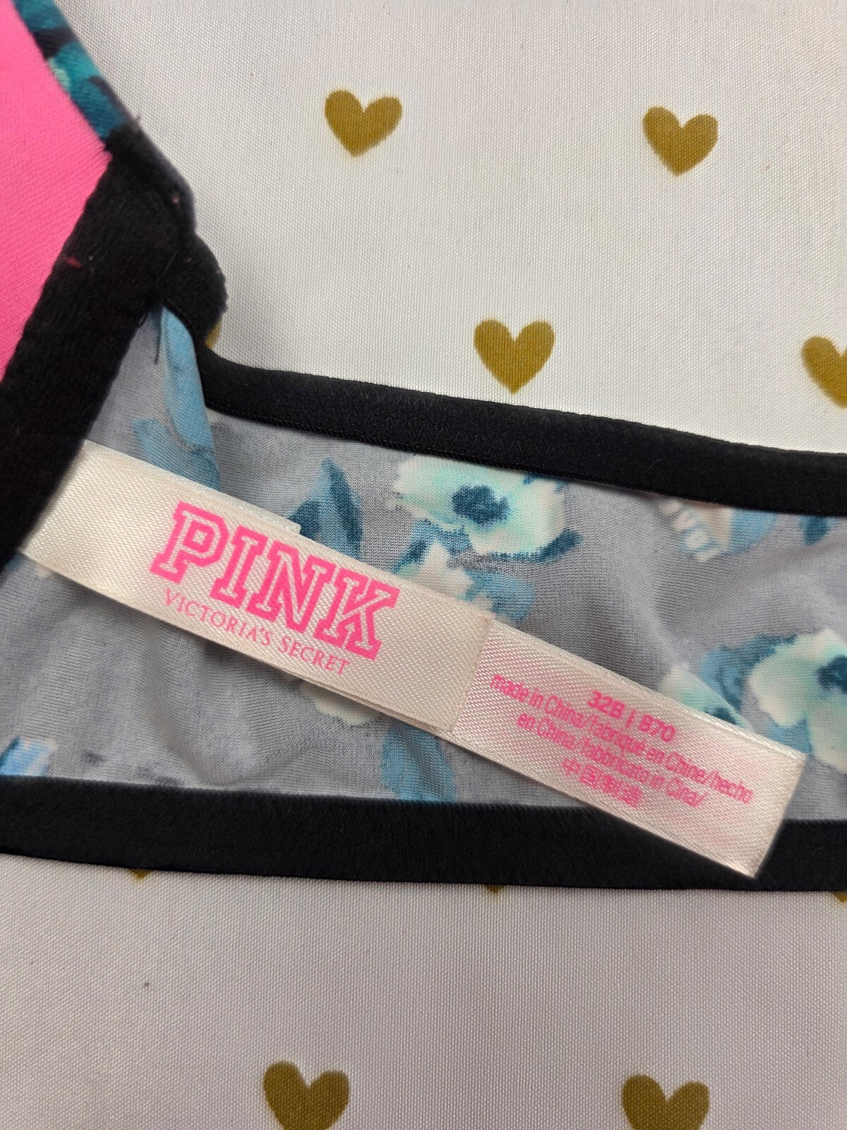 Victorias Secret Pink floral Front Close Racerback Bra 32B Push Up