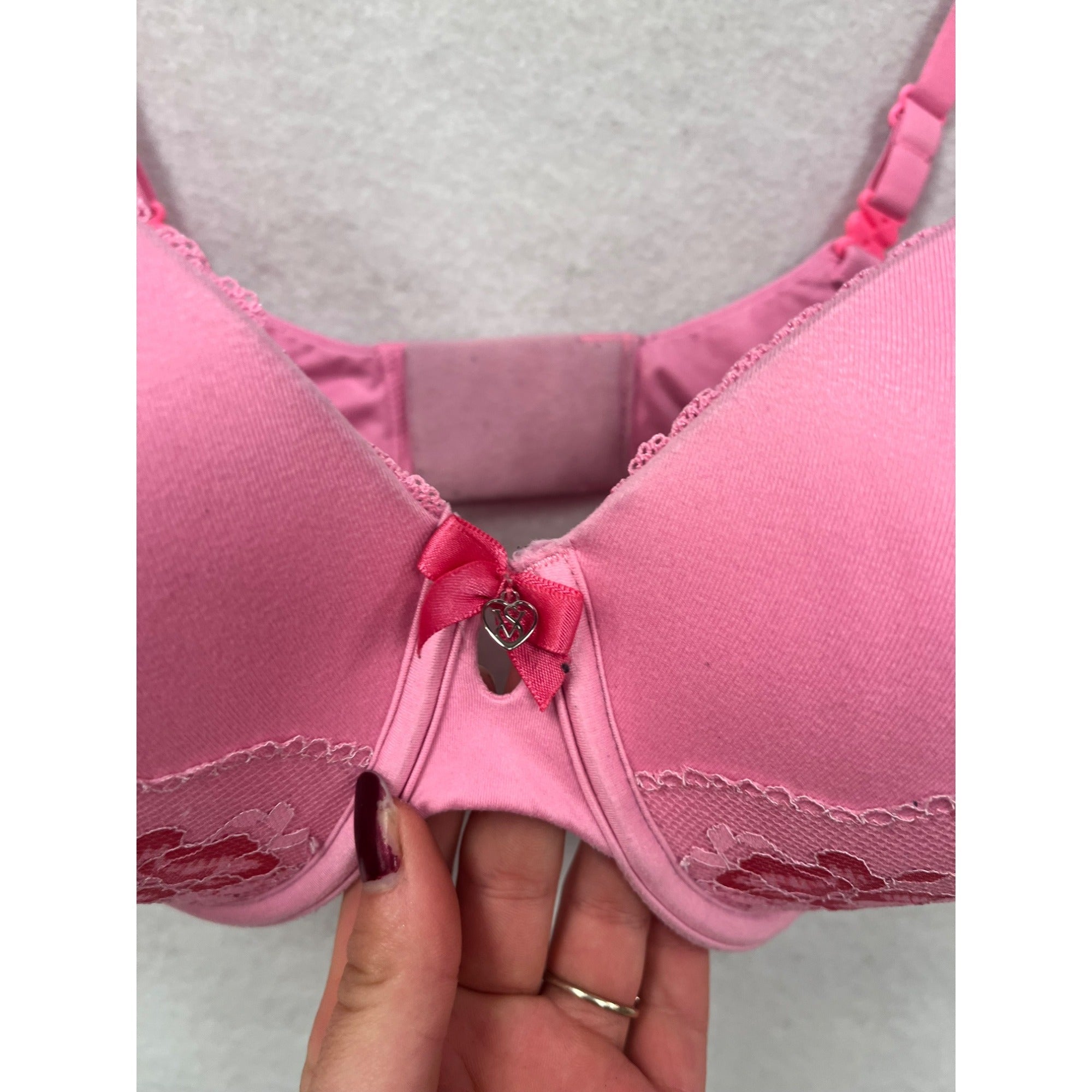 Victorias Secret Pink Floral Lace Bra 36DD #6265